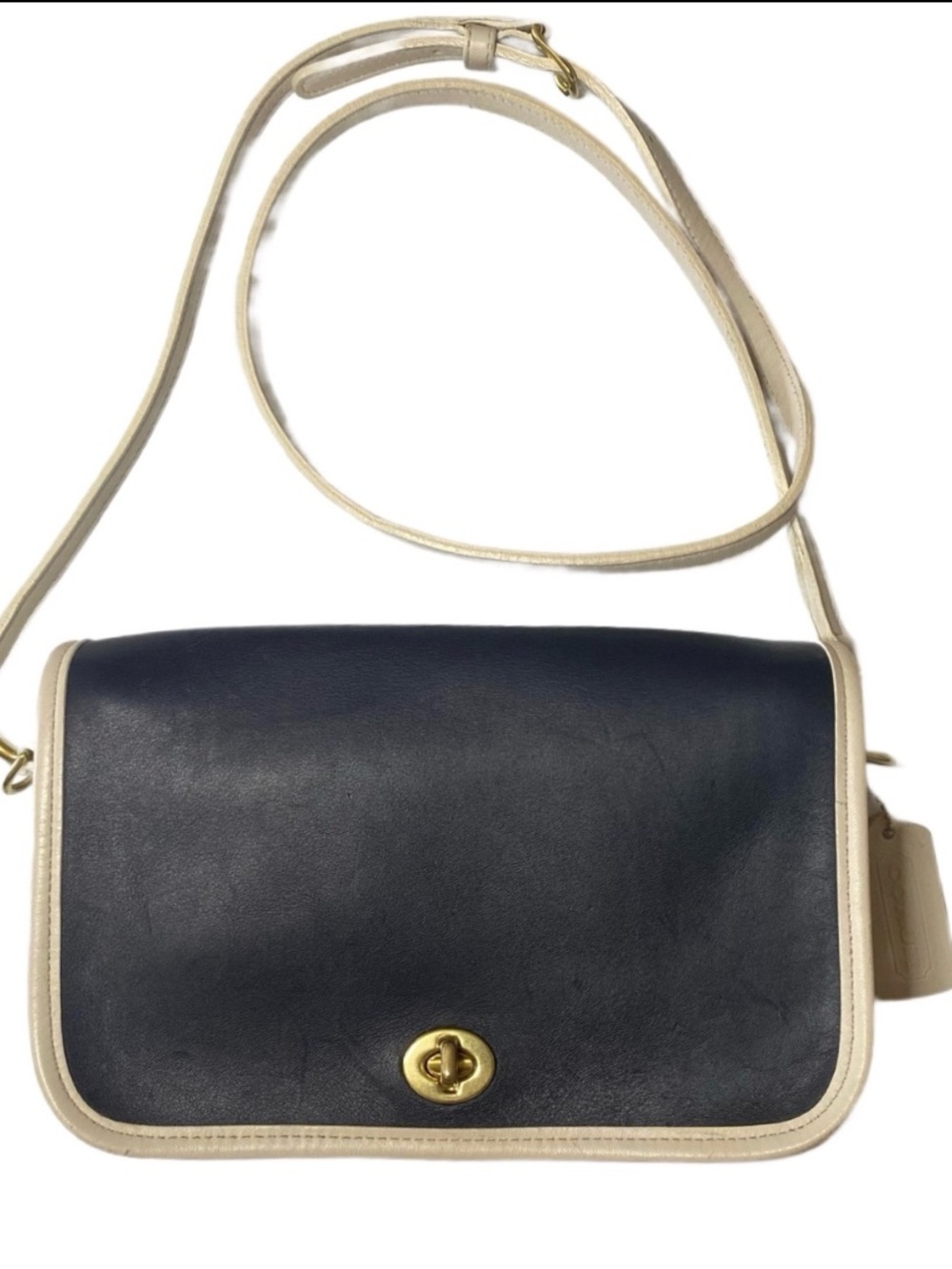 Vintage Coach Spectator Pocket Purse Navy Blue Parchment White #9668 Rare